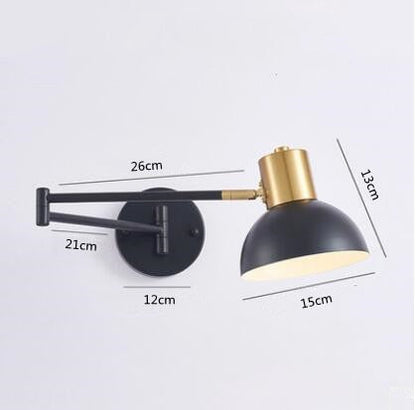 Modern LED Wall Light with Adjustable Swing Arm and Touch Switch, Iron Bedside Lamp, Black or Gold