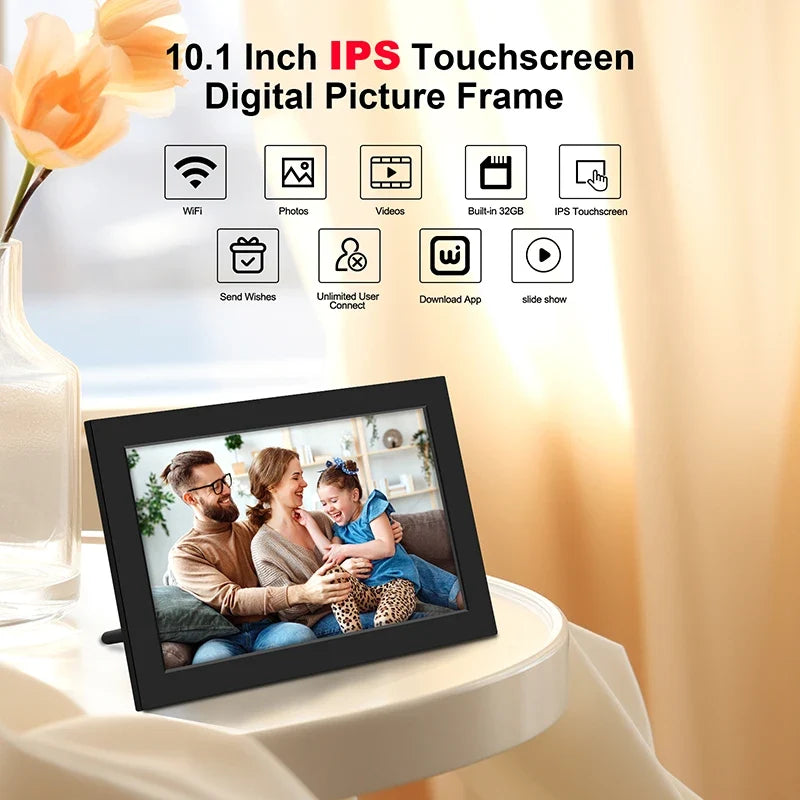 WiFi Digital Photo Frame with 25.6cm IPS Touchscreen, 32GB Storage & Auto-Rotate Slideshow