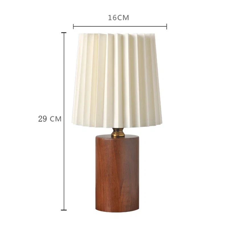 Pleated Table Lamp - Nordic Korean Style, Solid Wood Base, Bedside Reading Light