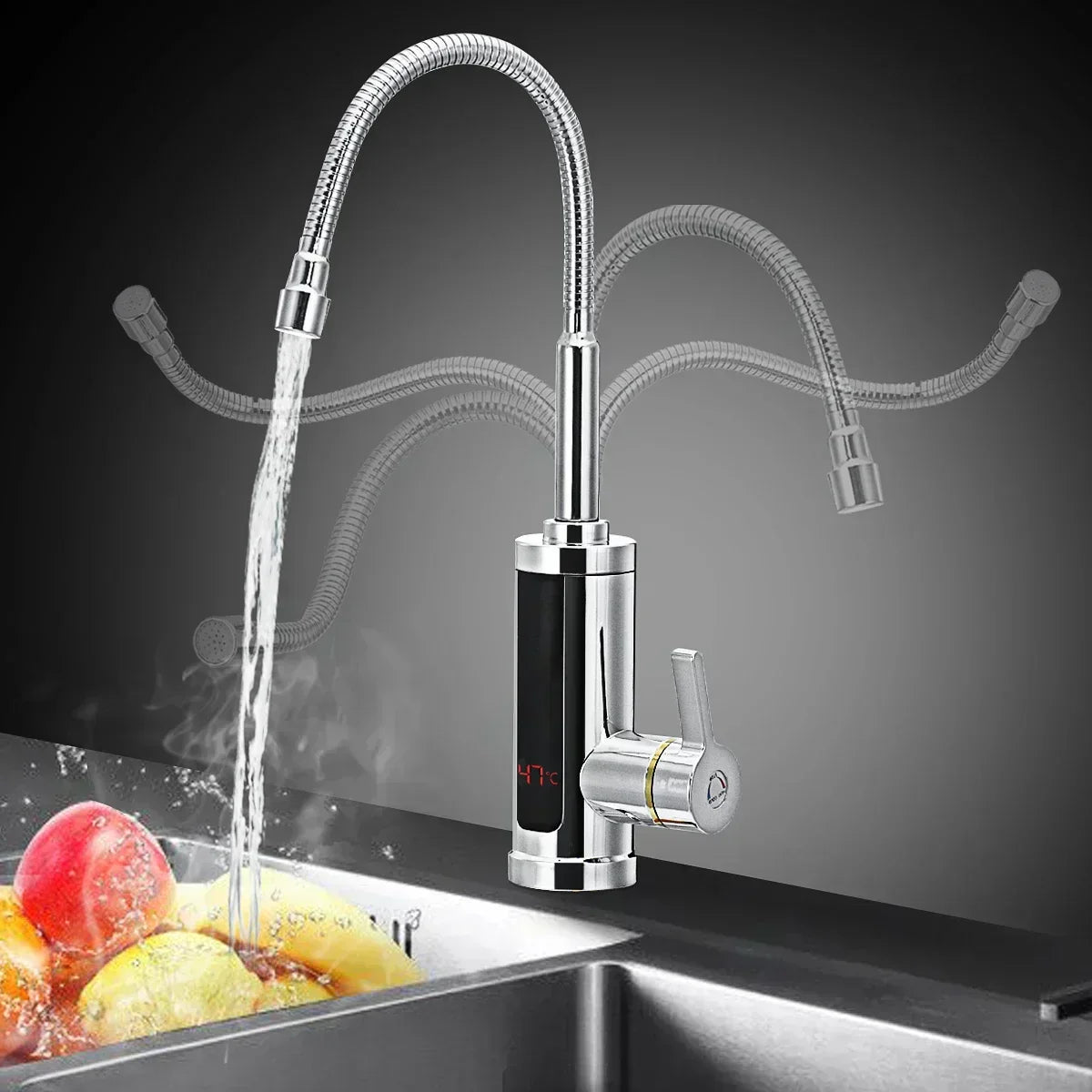 3000W Instant Electric Hot Water Tap with LED Temperature Display, Warm Water in Seconds