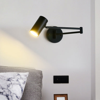 Modern LED Wall Light with Adjustable Swing Arm and Touch Switch, Iron Bedside Lamp, Black or Gold