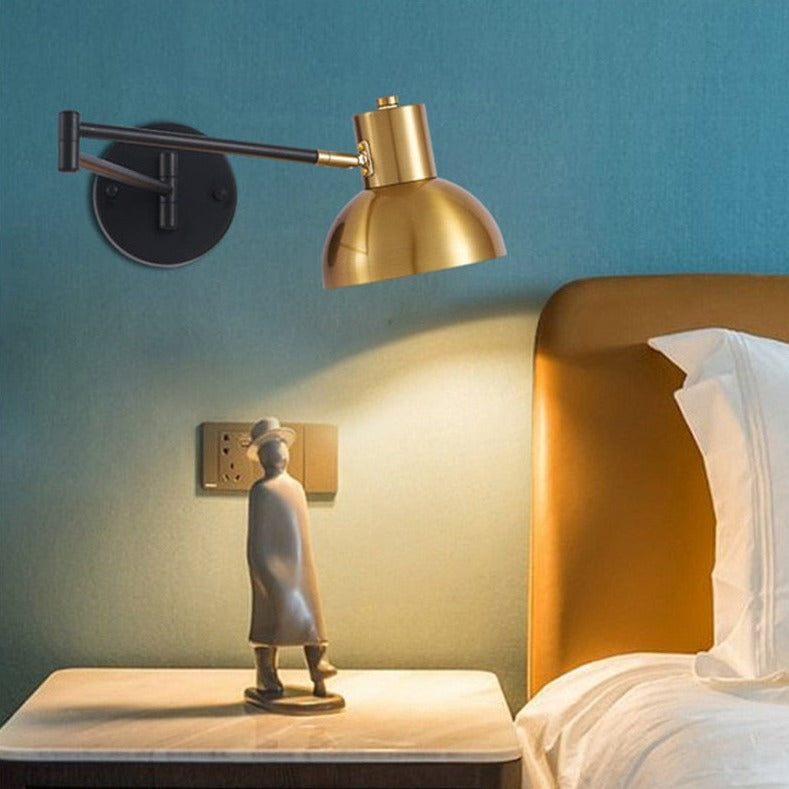 Modern LED Wall Light with Adjustable Swing Arm and Touch Switch, Iron Bedside Lamp, Black or Gold