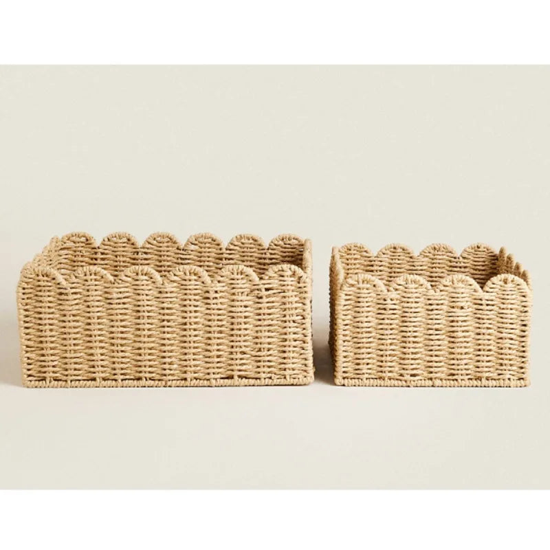 Natural Scalloped Wicker Storage Basket in Small, Medium and Large, Lightweight Woven Home Organiser