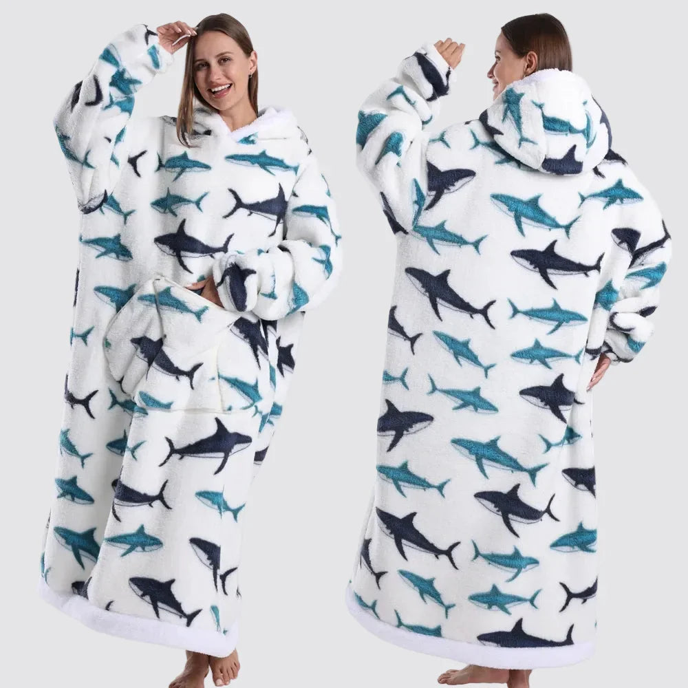 Oversized Blanket Hoodie - Wearable Hooded Blanket for Adults, Full Coverage Fit