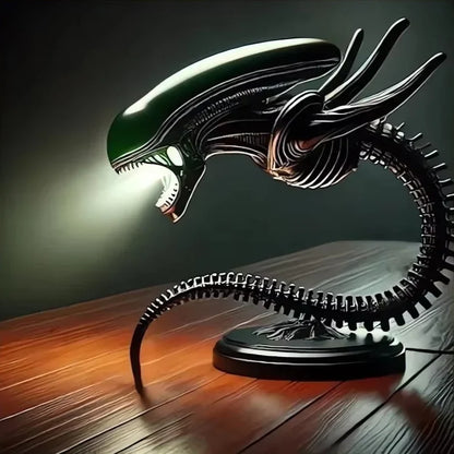 Biomechanical Alien Creature Desk Lamp, Handcrafted Resin LED Lamp with Weighted Base, USB, 7 Inch