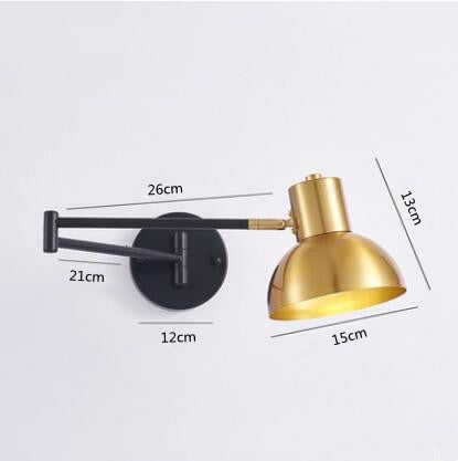 Modern LED Wall Light with Adjustable Swing Arm and Touch Switch, Iron Bedside Lamp, Black or Gold