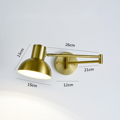 Modern LED Wall Light with Adjustable Swing Arm and Touch Switch, Iron Bedside Lamp, Black or Gold