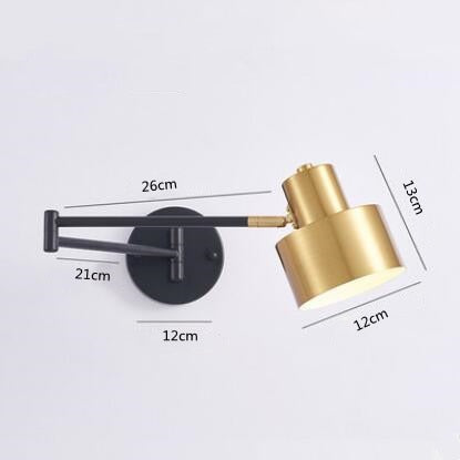 Modern LED Wall Light with Adjustable Swing Arm and Touch Switch, Iron Bedside Lamp, Black or Gold
