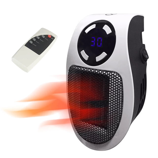 Mini Plug In Personal Space Heater 500W with Remote Control LED Display and Timer High and Low Modes