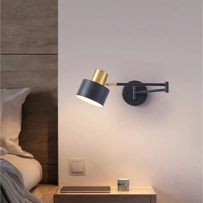 Modern LED Wall Light with Adjustable Swing Arm and Touch Switch, Iron Bedside Lamp, Black or Gold