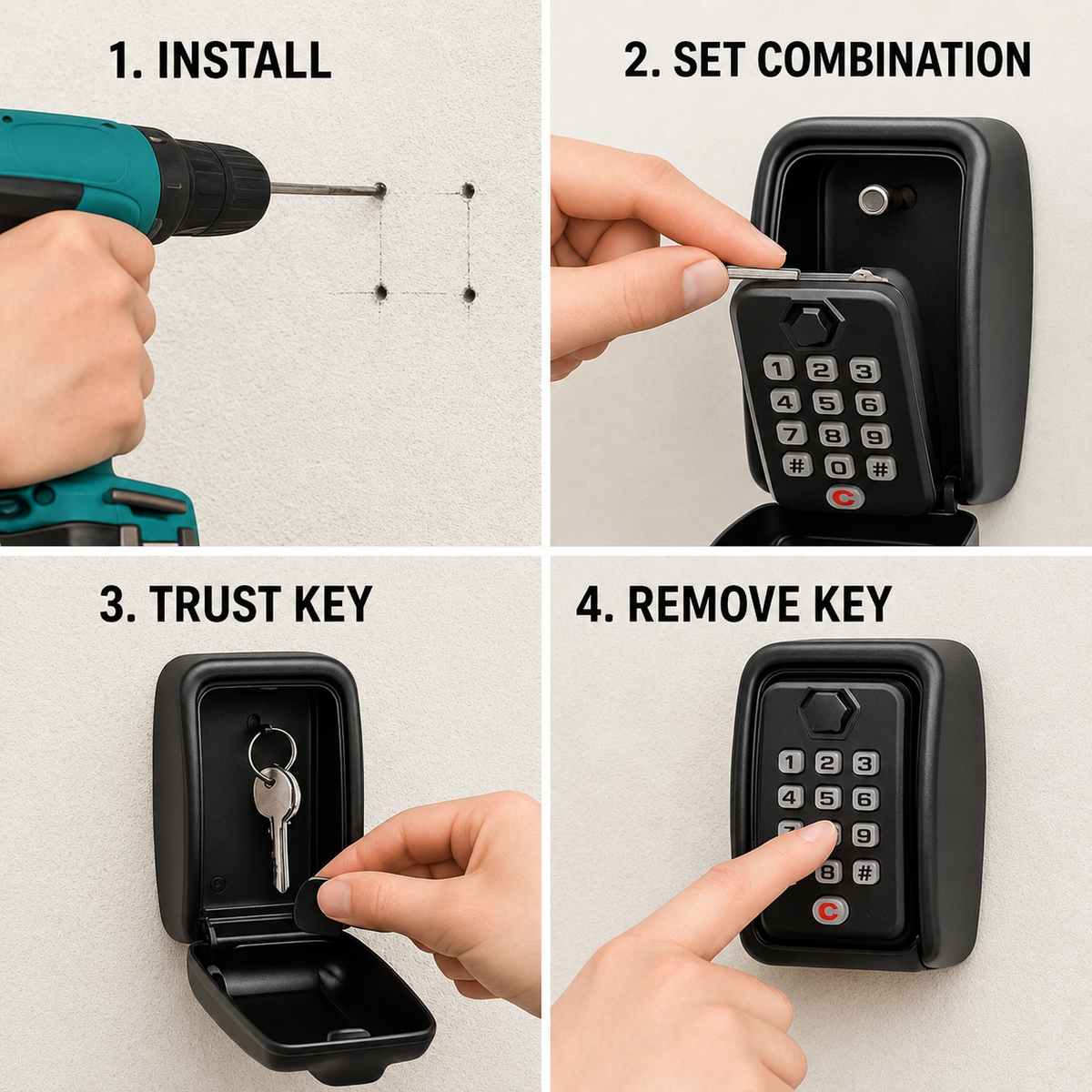 Weatherproof Metal Key Safe with Adjustable Combination Lock, Wall-Mounted Design