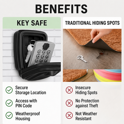 Weatherproof Metal Key Safe with Adjustable Combination Lock, Wall-Mounted Design