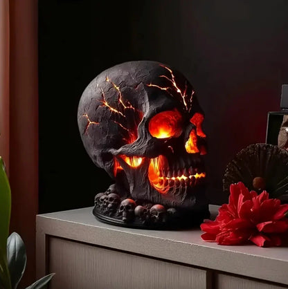 Molten Skull Lava Lamp, Gothic Resin Skull Desk Lamp with Red and Orange Lava Effect, USB Powered