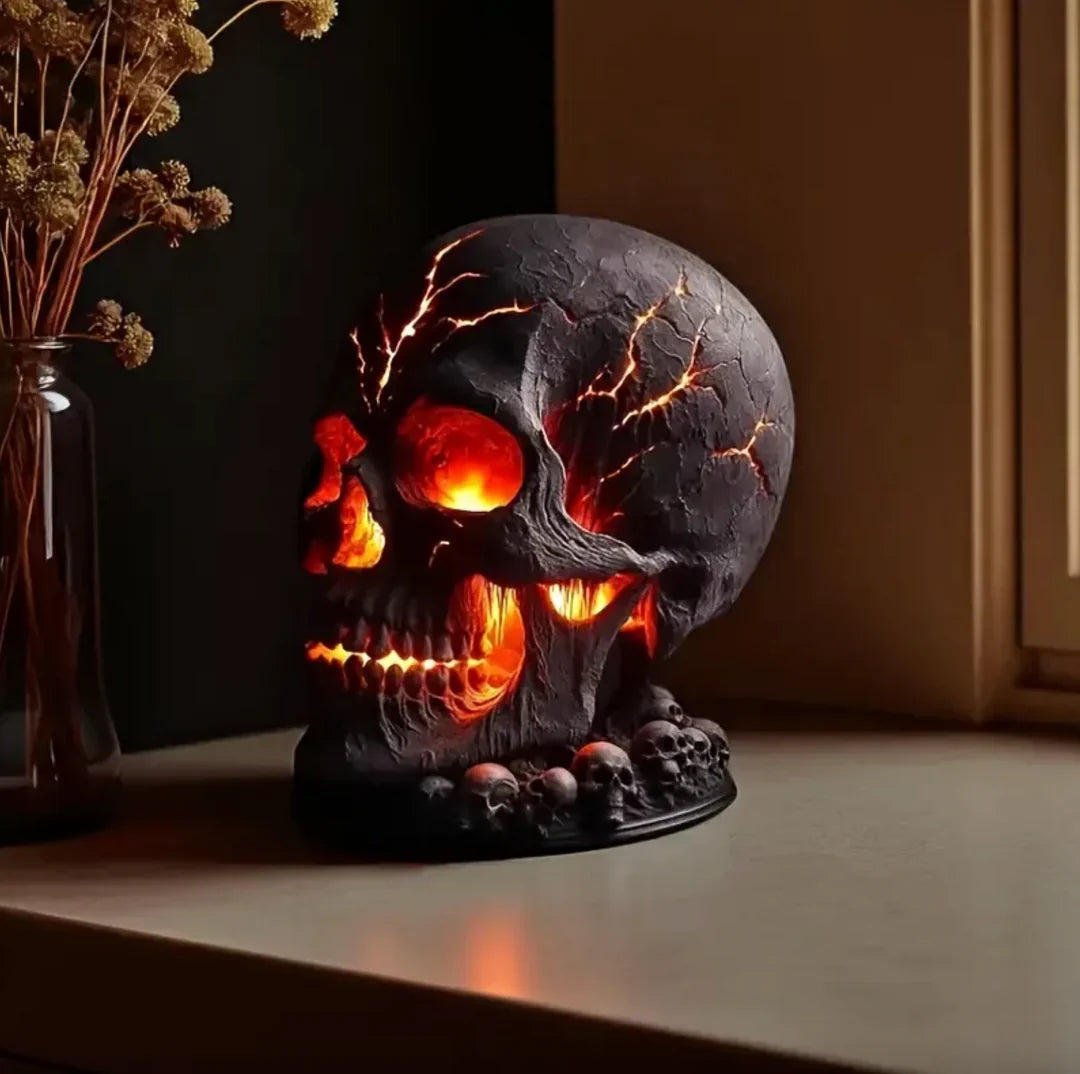Molten Skull Lava Lamp, Gothic Resin Skull Desk Lamp with Red and Orange Lava Effect, USB Powered