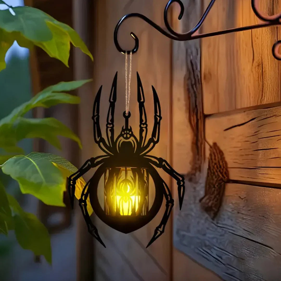 Hanging Spider Lantern Candle Holder, Black Wooden Gothic Halloween Lantern for Tea Lights or LEDs