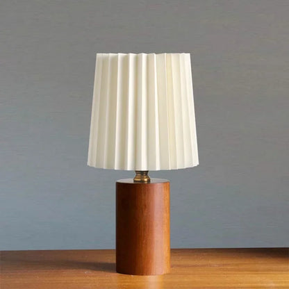 Pleated Table Lamp - Nordic Korean Style, Solid Wood Base, Bedside Reading Light