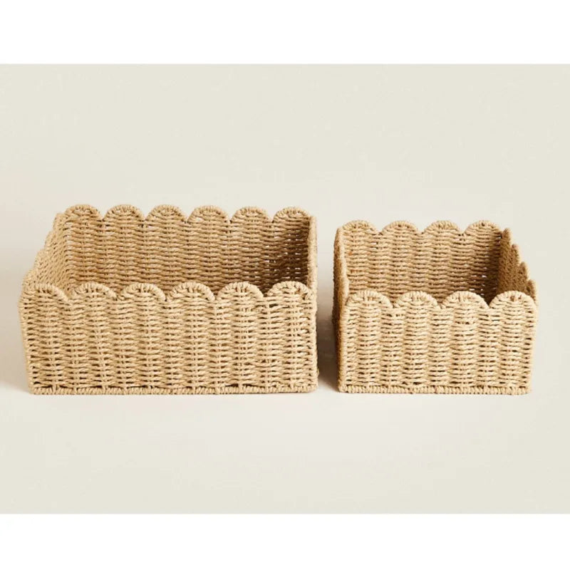 Natural Scalloped Wicker Storage Basket in Small, Medium and Large, Lightweight Woven Home Organiser
