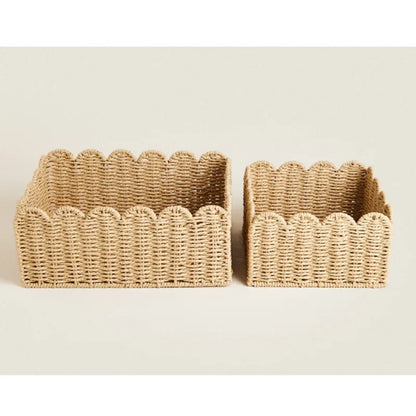Natural Scalloped Wicker Storage Basket in Small, Medium and Large, Lightweight Woven Home Organiser