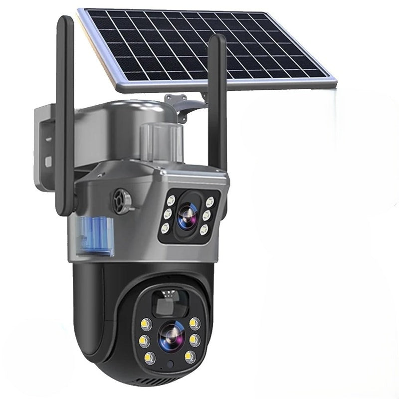 Solar Security Camera Outdoor 4K Dual Lens 10x Zoom 360° PTZ 12000mAh Battery IP66 4G WiFi Camera