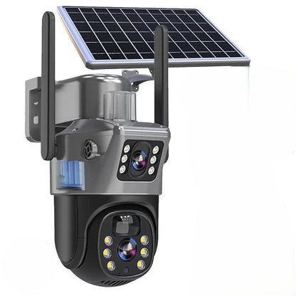 Solar Security Camera Outdoor 4K Dual Lens 10x Zoom 360° PTZ 12000mAh Battery IP66 4G WiFi Camera