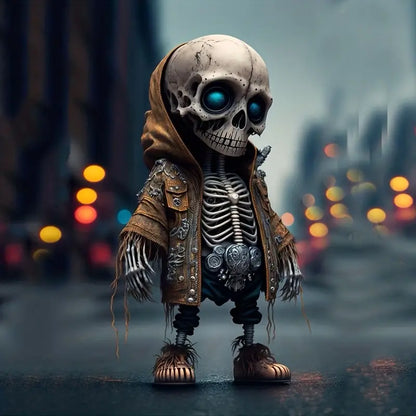 Chibi Skeleton Figurine in Hoodie, Hand Painted Resin Gothic Desk Collectible in 3 Styles, 14 cm