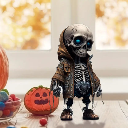 Chibi Skeleton Figurine in Hoodie, Hand Painted Resin Gothic Desk Collectible in 3 Styles, 14 cm
