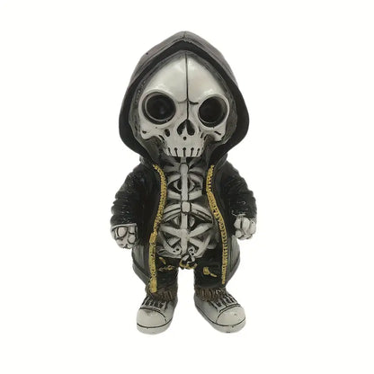 Chibi Skeleton Figurine in Hoodie, Hand Painted Resin Gothic Desk Collectible in 3 Styles, 14 cm