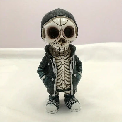 Chibi Skeleton Figurine in Hoodie, Hand Painted Resin Gothic Desk Collectible in 3 Styles, 14 cm