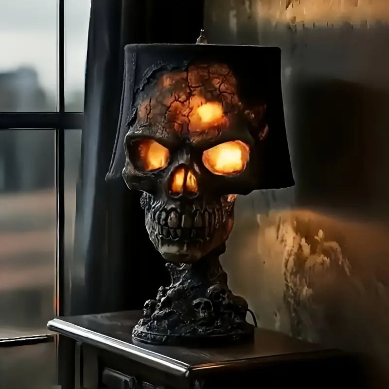 Skull Lava Lamp with On/Off Switch, Gothic Resin Ambient Desk Lamp with Red and Orange Lava Glow