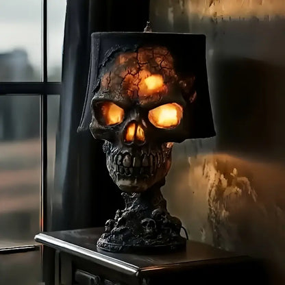 Skull Lava Lamp with On/Off Switch, Gothic Resin Ambient Desk Lamp with Red and Orange Lava Glow