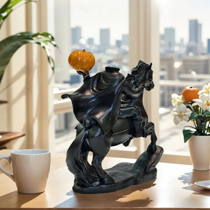 Headless Horseman Figurine, Hand Painted Resin Sleepy Hollow Halloween Statue with Removable Pumpkin