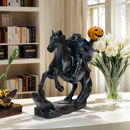Headless Horseman Figurine, Hand Painted Resin Sleepy Hollow Halloween Statue with Removable Pumpkin