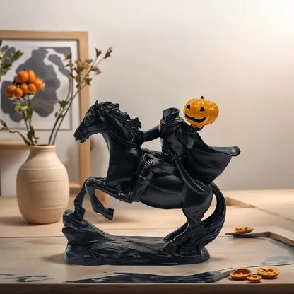 Headless Horseman Figurine, Hand Painted Resin Sleepy Hollow Halloween Statue with Removable Pumpkin