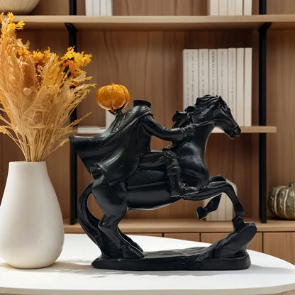 Headless Horseman Figurine, Hand Painted Resin Sleepy Hollow Halloween Statue with Removable Pumpkin