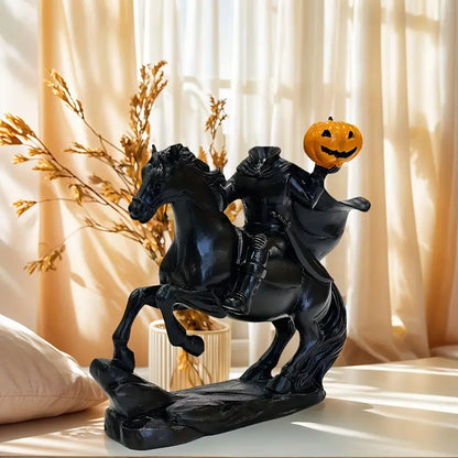 Headless Horseman Figurine, Hand Painted Resin Sleepy Hollow Halloween Statue with Removable Pumpkin
