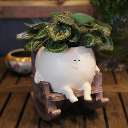 Smiley Face Resin Planter with Rocking Chair Design for Succulents, Cacti and Herbs