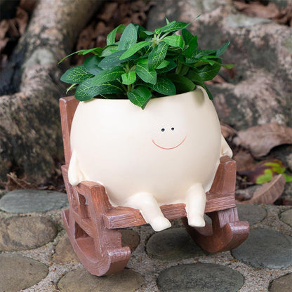 Smiley Face Resin Planter with Rocking Chair Design for Succulents, Cacti and Herbs
