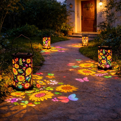 Solar Garden Lantern with Flower Pattern Light Projection and Two Light Color Modes