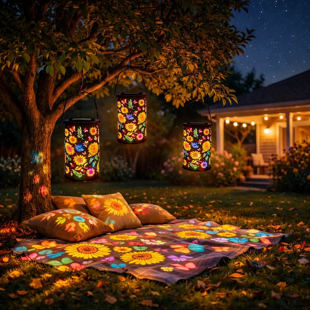 Solar Garden Lantern with Flower Pattern Light Projection and Two Light Color Modes