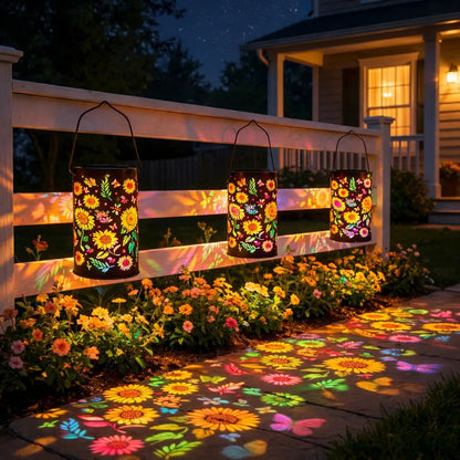 Solar Garden Lantern with Flower Pattern Light Projection and Two Light Color Modes