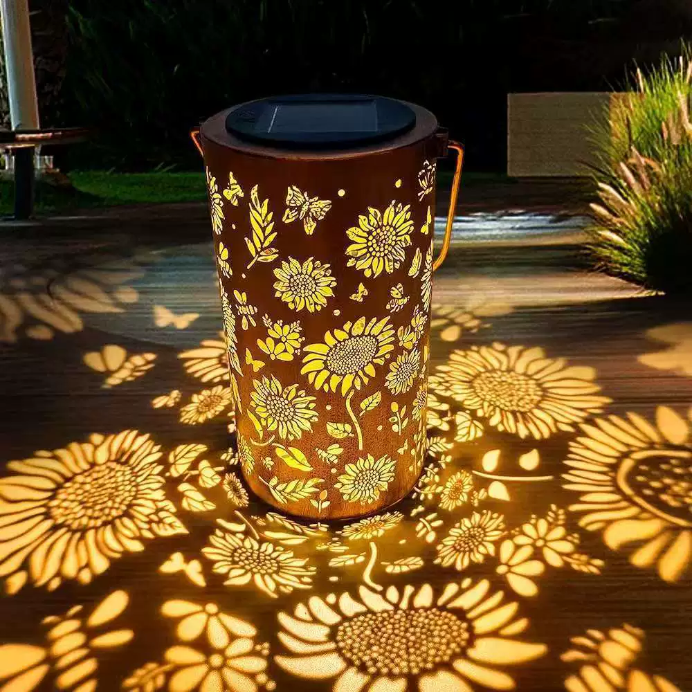 Solar Garden Lantern with Flower Pattern Light Projection and Two Light Color Modes