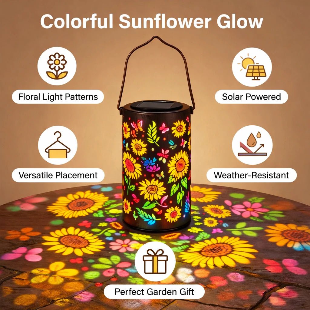 Metal Solar Garden Lantern with Flower Light Projection and Automatic Dusk Sensor