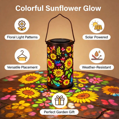 Metal Solar Garden Lantern with Flower Light Projection and Automatic Dusk Sensor