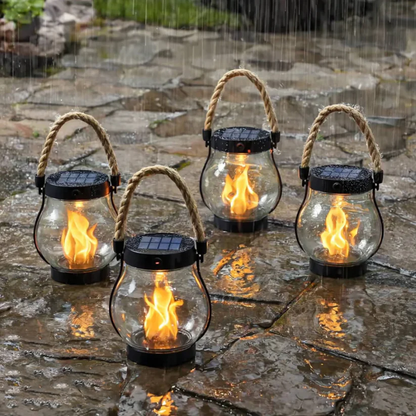 Solar Garden Lantern with Realistic Flame Effect and USB-C Backup Charging Option
