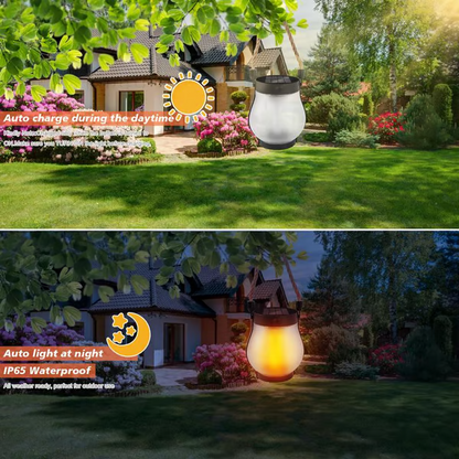 Solar Garden Lantern with Realistic Flame Effect and USB-C Backup Charging Option