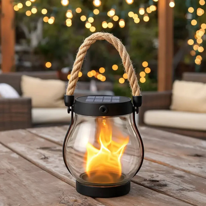 Solar Garden Lantern with Realistic Flame Effect and USB-C Backup Charging Option