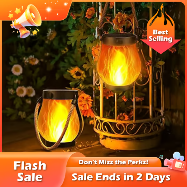 Solar Garden Lantern with Realistic Flame Effect and USB-C Backup Charging Option