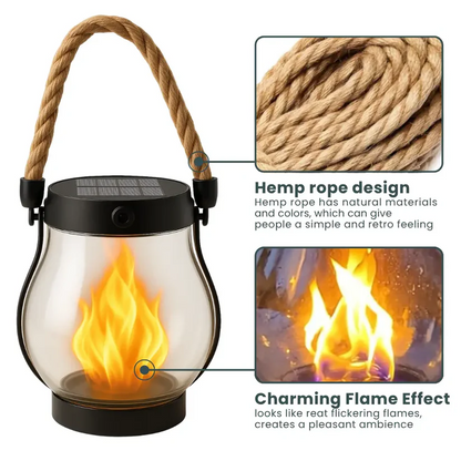 Solar Garden Lantern with Realistic Flame Effect and USB-C Backup Charging Option