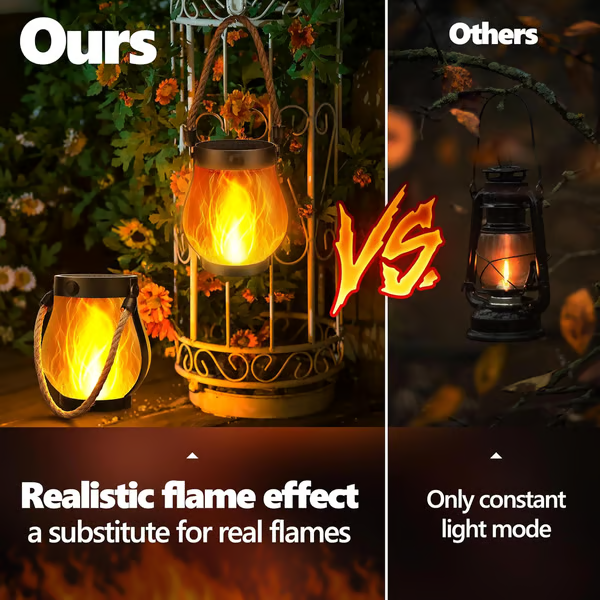 Solar Garden Lantern with Realistic Flame Effect and USB-C Backup Charging Option