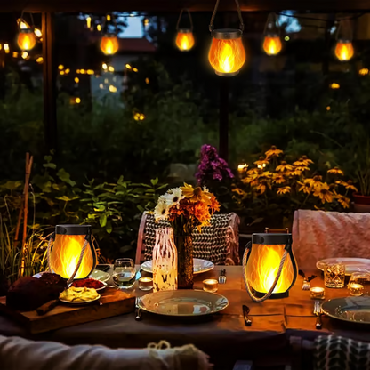 Solar Garden Lantern with Realistic Flame Effect and USB-C Backup Charging Option